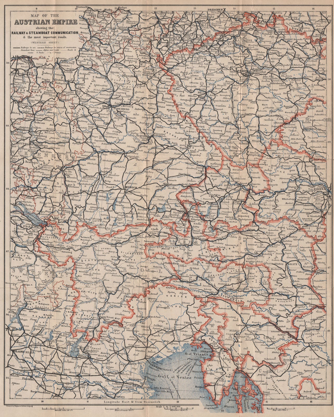 AUSTRIAN EMPIRE WEST railways. Czech Republic Croatia Tyrol Germany 1896 map